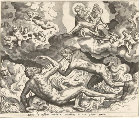 Lazarus in heaven and the rich man in hell, Hans Collaert (I) (possibly), c. 1560 Canvas Print