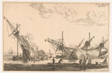 Waterproofing the hulls of three flute ships, Reinier Nooms, 1650 - 1705 Canvas Print