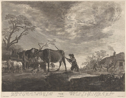 Landscape with a cattle breeder: the season spring, Pieter Nolpe, 1640 - 1706 Canvas Print