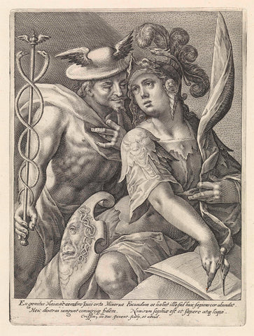 Mercurius and Minerva, Crispijn van de Passe (I), 1589 - 1611 Canvas Print