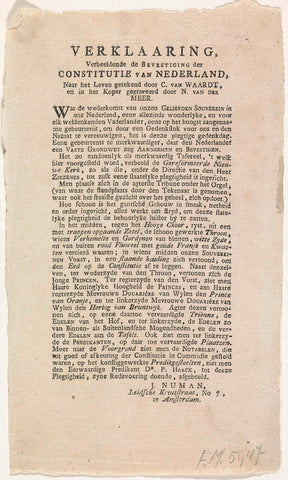 Declaration accompanying the print with the inauguration of William Frederick, Prince of Orange as sovereign monarch, 1814, J. Numan, 1814 Canvas Print