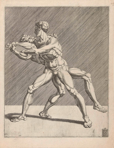 Two wrestlers, Dirck Volckertsz. Coornhert, 1552 Canvas Print