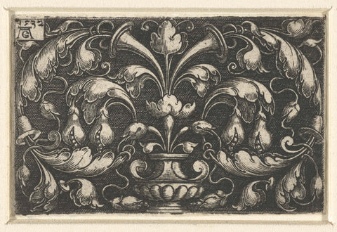 Vase from which leaf vines come, Heinrich Aldegrever, 1532 Canvas Print