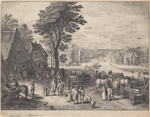 Village view with right channel, Wenceslaus Hollar, 1650 Canvas Print