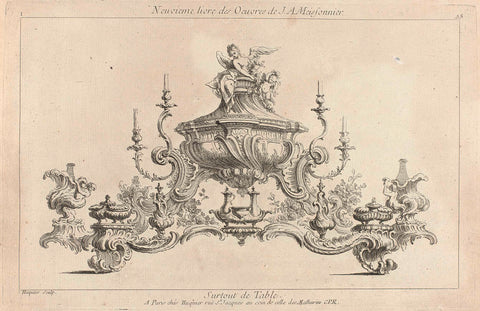Design for a table piece, Gabriel Huquier, Juste Aurèle Meissonnier, 1738 - 1749 Canvas Print