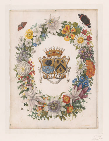 Alliance Coat of Arms of Cornelis Calkoen and Maria van der Merct, Maria Monninckx, 1694 Canvas Print