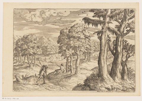 Landscape with hunters near a herd of deer, Moise Jean Baptiste Fouard, c. 1663 - 1726 Canvas Print