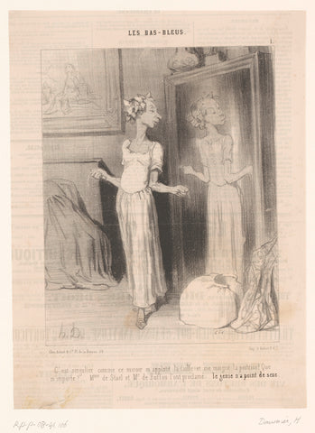 Woman fits a dress in front of the mirror, Honoré Daumier, 1844 Canvas Print