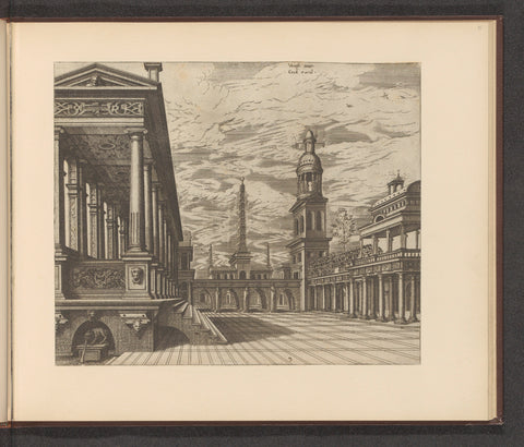 Town square with a colonnade, obelisk and a tower, Johannes or Lucas van Doetechum, 1563 Canvas Print