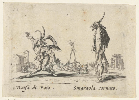 Two street artists such as Ratsa di Boio and Smaraola cornuto, Jacques Callot, 1622 - 1670 Canvas Print