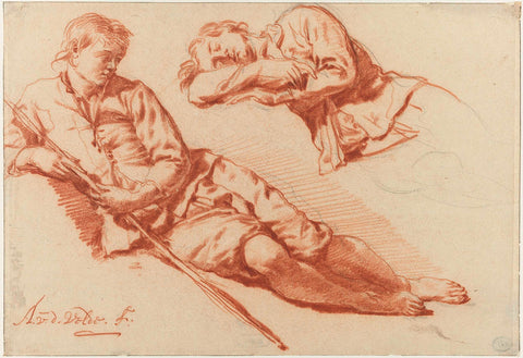 Two Studies of a Shepherd Resting, Adriaen van de Velde, 1666 - 1671 Canvas Print