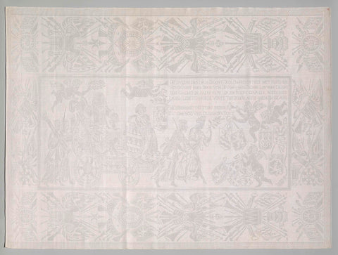 Napkin of linen damask with allegory on the relief of Grave in 1674 by Stadholder William III, anonymous, 1674 Canvas Print