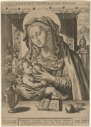 Mary suckles the Christ Child, Julius Goltzius, c. 1560 - 1595 Canvas Print