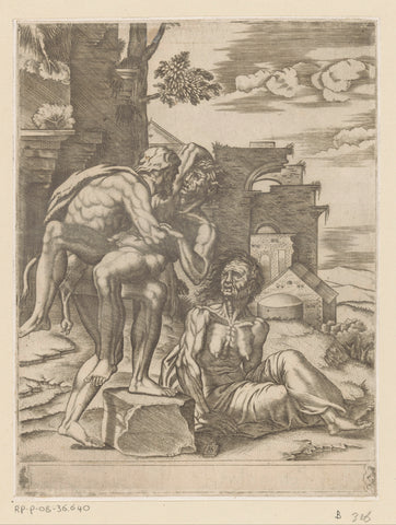 Hercules wrestles with Antaeus, Agostino Veneziano, 1533 Canvas Print