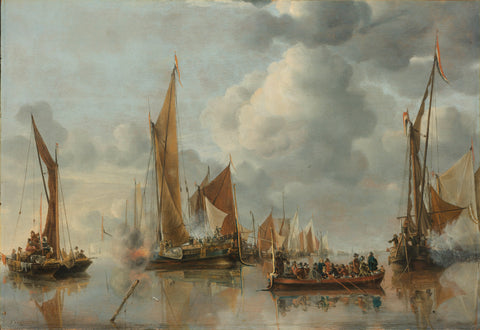 The Home Fleet Saluting the State Barge, Jan van de Cappelle, 1650 Canvas Print