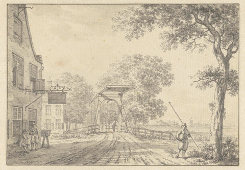 Landscape with drawbridge and persons for an inn, Jacob Cats (1741-1799), 1771 Canvas Print