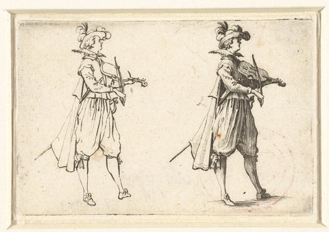 Twice the same violin-playing man, seen on the right side, Jacques Callot, 1621 Canvas Print