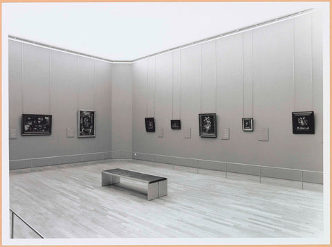 Room with paintings and a bench for visitors, c. 1999 Canvas Print