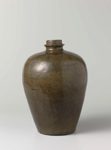 Ovoid bottle vase with a green glaze, anonymous, c. 1300 - c. 1400 Canvas Print