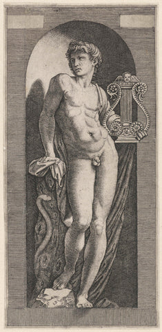 Apollo with harp standing in niche, Marcantonio Raimondi, 1512 - 1515 Canvas Print