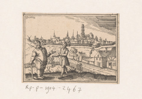 View of Groningen with a fat and a thin man, Daniel Sudermann, 1624 Canvas Print