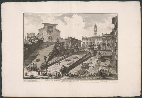 Stairs to Piazza del Campidoglio and the Santa Maria in Aracoeli in Rome, Giovanni Battista Piranesi, 1748 - 1778 Canvas Print