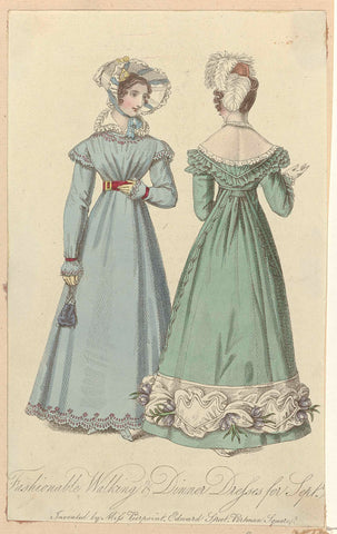 Fashionable Walking & Dinner Dresses for Sept. 1820 (...), anonymous, 1820 Canvas Print