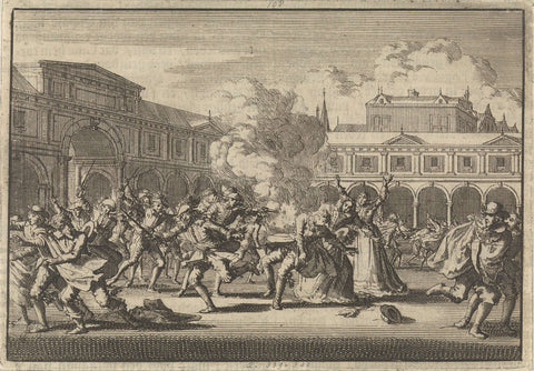 Men from the retinue of the Portuguese envoy to London shoot upside down on the Stock Exchange Harcourt Greenway, 1653, Jan Luyken, 1698 Canvas Print