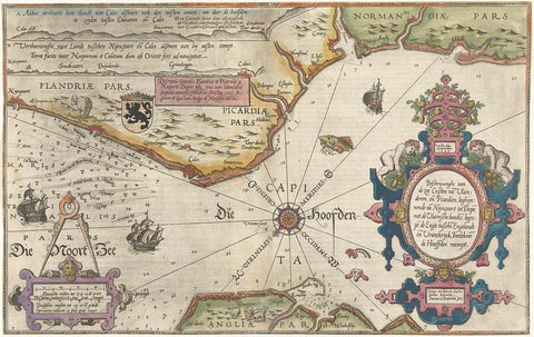 Map of the coasts of Flanders, Normandy and England, Joannes van Doetechum (I), 1580 - 1581 Canvas Print