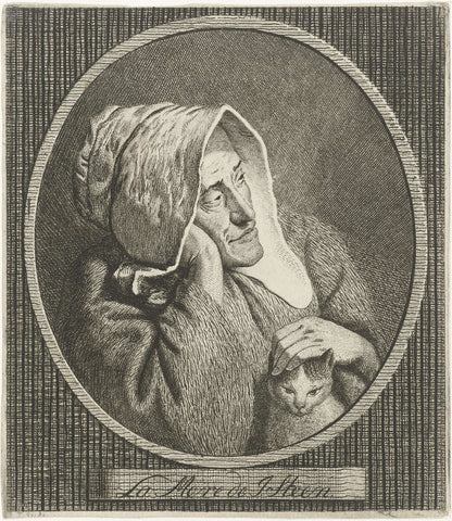 Oude vrouw met kat, Theodorus de Roode, 1746 - 1793 Canvas Print