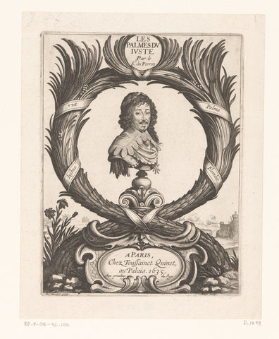 Portret van Lodewijk XIII in een krans van palmtakken, Abraham Bosse, 1635 Canvas Print