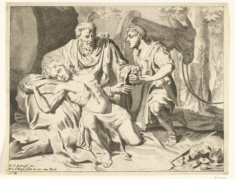 The Good Samaritan Helps the Wounded Traveler, Pieter van den Berge, 1694 - 1737 Canvas Print