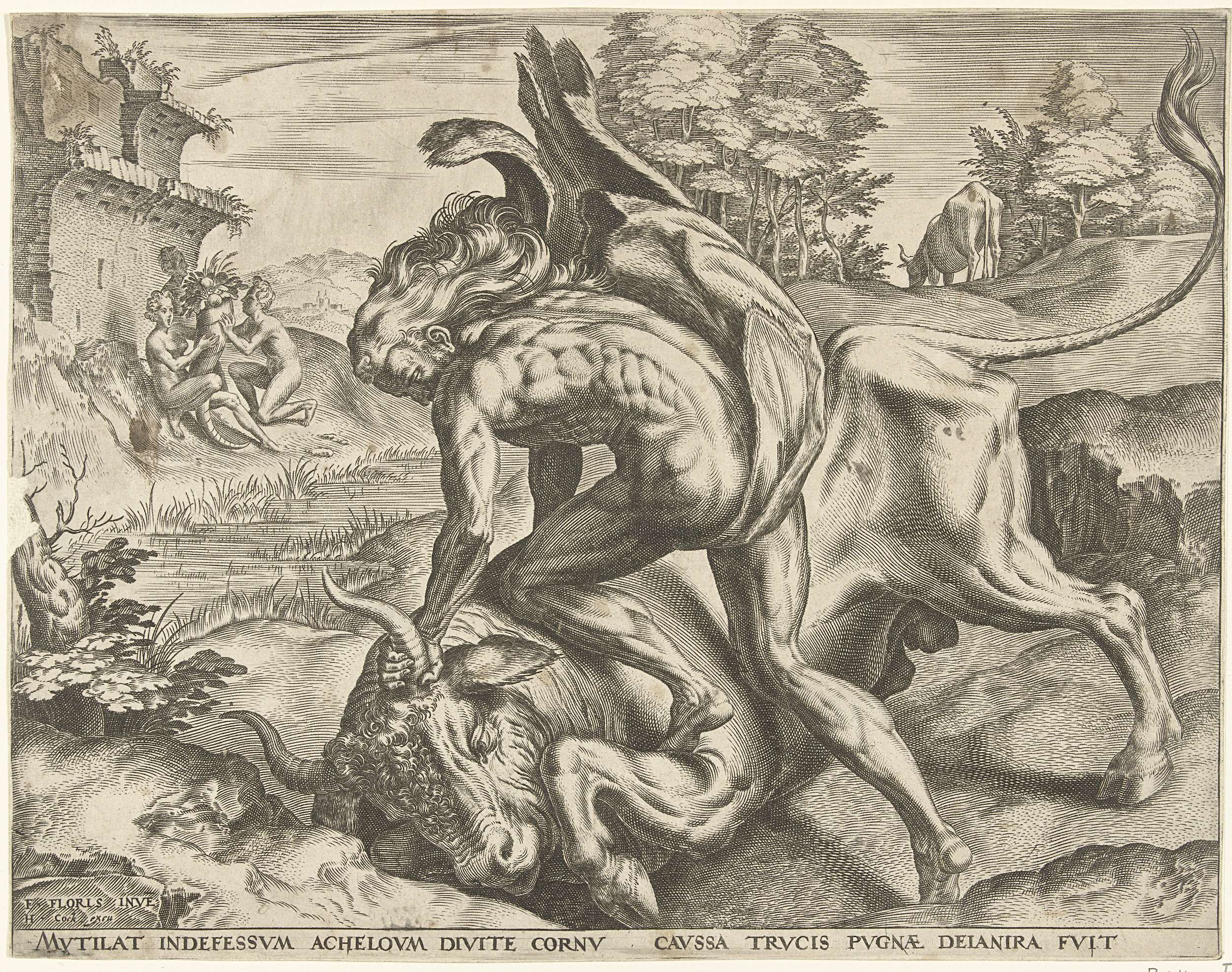 Hercules wrestles with Achelous, Cornelis Cort | CanvasPrints.com