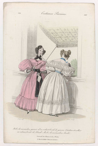 Journal des Dames et des Modes, Costumes Parisiens 1835 (3282): Robe de mousselin (...), Georges Jacques Gatine, 1835 Canvas Print