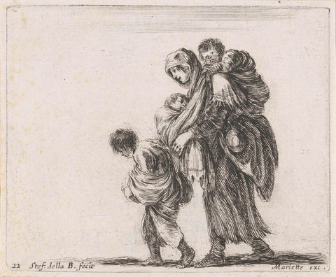 Beggar with three children, Stefano della Bella, 1632 - 1664 Canvas Print