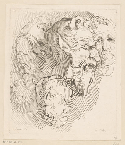 Group of five heads of satyrs, Anne Claude Philippe Caylus, 1702 - 1765 Canvas Print