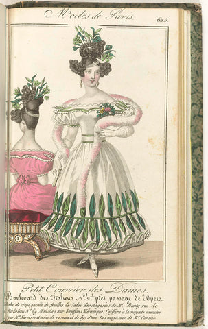 Petit Courrier des Dames, 5 February 1829, No. 615 : Robe de crèpe garnie de feuilles..., anonymous, 1829 Canvas Print