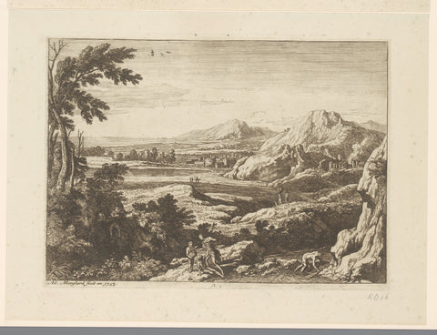 Landscape with fishermen, Adrien Manglard, 1753 Canvas Print