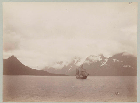 Ship at sea against the background of snow-capped peaks, Paul Güssfeldt (attributed to), 1889 Canvas Print