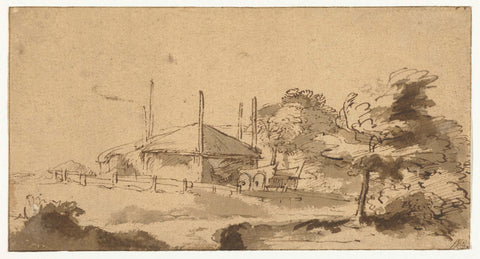 Landscape with a Haystack and Cart in a Farmyard, Rembrandt van Rijn (copy after), after c. 1640 - c. 1650 Canvas Print