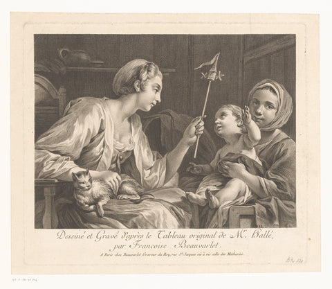 Domestic scene with two women and a child, Cathérine Françoise Deschamps, 1741 - 1797 Canvas Print