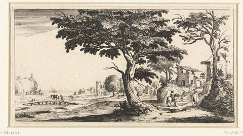 Landscape with a large tree and a rider, Jacques Callot, 1630 - 1660 Canvas Print