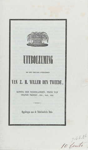 Uitboezeming bij het treurig die van Z.M. Willem den Tweede, Koning der Nederlanden (...), anonymous, 1849 Canvas Print