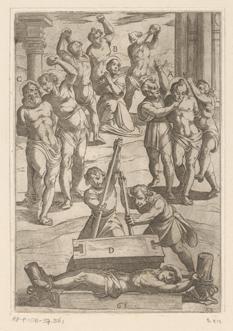 Torture: stoning and crushing, Antonio Tempesta, 1565 - 1630 Canvas Print