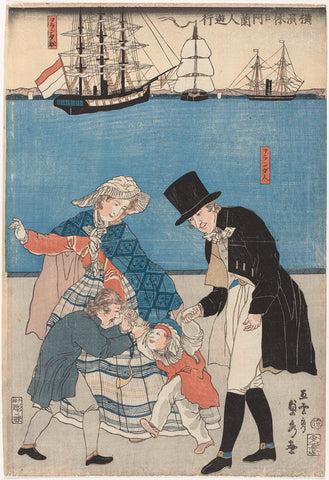 Dutchmen out and about on a day off in Yokohama, Utagawa Sadahide, 1861 Canvas Print