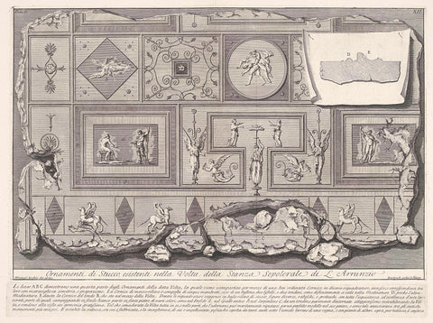 Part of the ornamental ceiling of the tomb of the Arruntius family, Giovanni Battista Piranesi, c. 1756 - c. 1757 Canvas Print