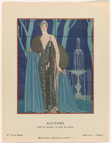 Gazette du Bon Ton, 1923 - No. 1, Pl. 2: Alcyone / Dress and evening coat, by Worth, George Barbier, 1923 Canvas Print