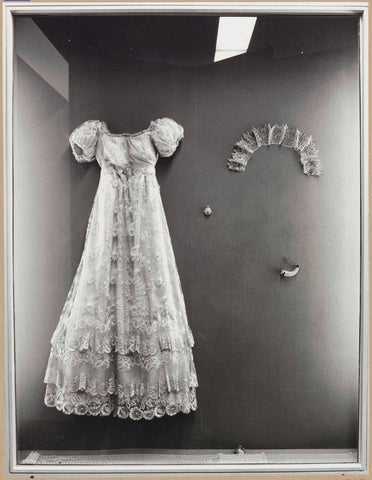 Display case with objects of lace including a dress, 1963 Canvas Print