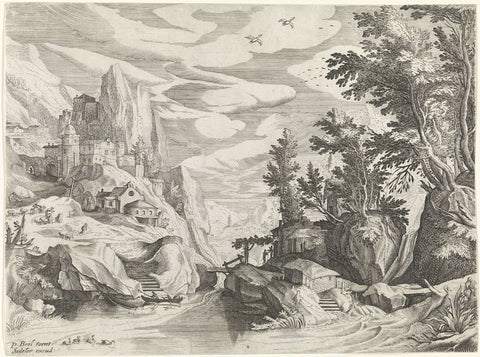 Rocky River Landscape, Johann Sadeler (I), 1580 - 1600 Canvas Print