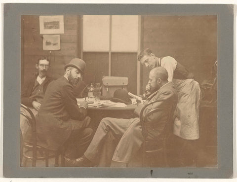 Philippe Zilcken, Marius Bauer and Jan Veth at the etching printer Martinus Mouton in The Hague, Joseph Jessurun de Mesquita (possibly), c. 1885 - c. 1887 Canvas Print